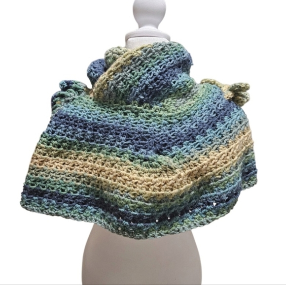 Hand Crafted Crochet Multicolored 10-way scarf winter hoodie handmade blue shawl - Picture 4 of 17